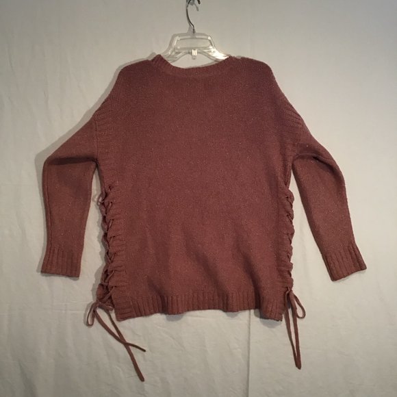 Lucky Brand Glitter Knit Scoop Neck Sweater With Lace Up Detail On Sides Size L - Picture 11 of 11